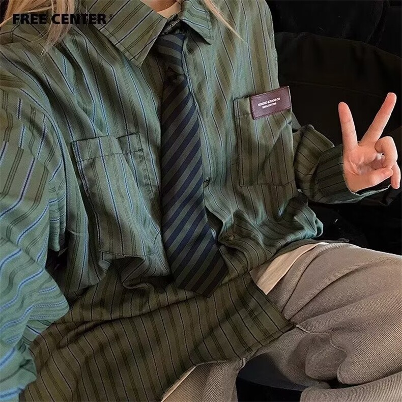 复古cityboy条纹学生春秋季潮牌少年感痞帅内搭衬衣-CS351-网络图,男装衬衫,星座1002-2