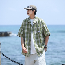格子衬衫男士短袖韩版潮流日系痞帅2024夏季新款ins外套CY792-P33，男装衬衫，星座412-2