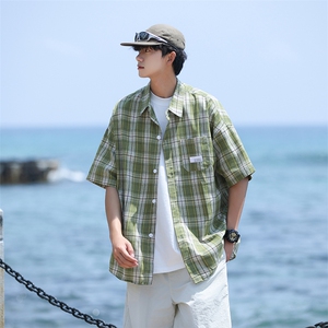 格子衬衫男士短袖韩版潮流日系痞帅2024夏季新款ins外套CY792-P33图片