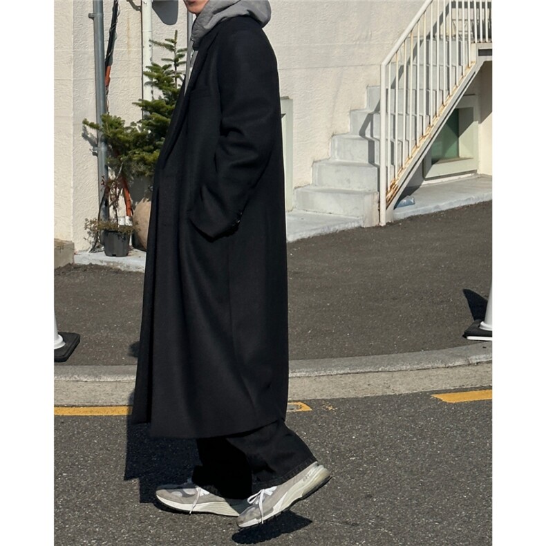 冬季新款毛呢大衣男过膝无羊绒韩版宽松落肩呢子中长款风衣男外套,男装风衣,星座710