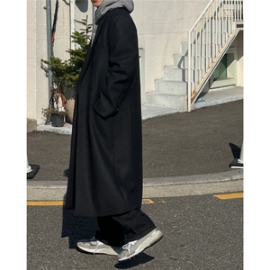 冬季新款毛呢大衣男过膝无羊绒韩版宽松落肩呢子中长款风衣男外套图片