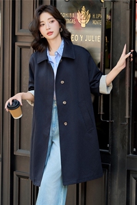 简约韩版休闲风衣女2025新款气质宽松高质感中长款外套图片