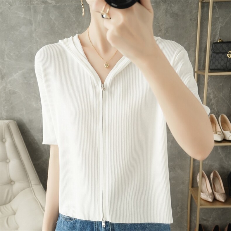 时尚百搭短袖针织衫女夏季新款韩版修身显瘦V领开衫薄款上衣外套，女装针织衫/毛衣，暖姿羊绒