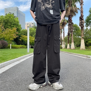 美式复古紫色工装牛仔裤女大码胖辣妹高腰宽松阔腿多巴胺裤子图片
