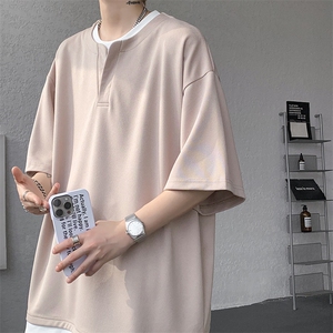 8XL-M重磅斜纹假两件短袖t恤男夏季薄款宽松大码半袖体恤DT006P45图片