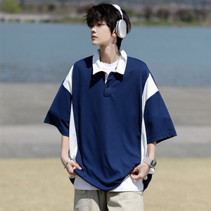 8XL-M拼接撞色短袖t恤男款夏季新款半袖POLO衫加肥加大码DT004P38图片
