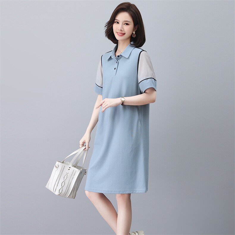 一线原单剪标polo领减龄休闲直筒遮肉中长款短袖卫衣连衣裙女,女装连衣裙,忆绮罗