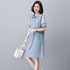 一线原单剪标polo领减龄休闲直筒遮肉中长款短袖卫衣连衣裙女，女装连衣裙，忆绮罗