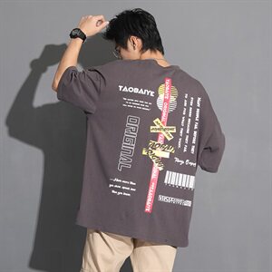 2021日系风纯棉宽松oversize落肩五分袖短t恤男女嘻哈街舞短图片