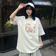 万针全刺绣工艺高品质260克双纱纯棉美式高街短袖T恤特P33，男装T恤，电商A486-1