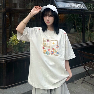 万针全刺绣工艺 高品质260克双纱纯棉美式高街短袖T恤 特P33图片