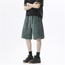 深度库存刺绣弯刀短裤染裤子P35控68，男装牛仔裤，电商D205