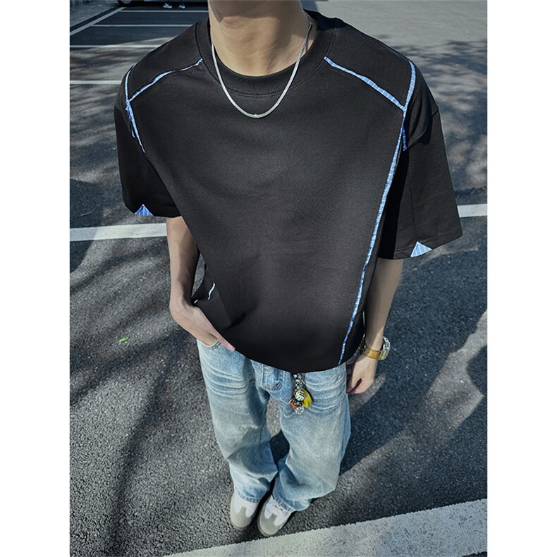 XZ1005-1-TTH606-P38重磅明线短袖T恤男宽松圆领休闲通勤百搭，男装T恤，星座1005-1