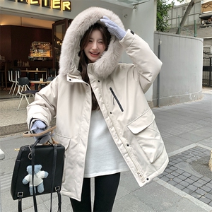大毛领派克羽绒服女2024冬季新款韩系高级感加厚90白鸭绒工装外套图片