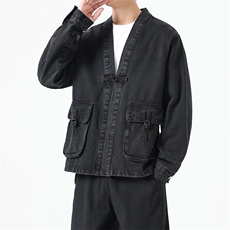 秋冬新款大码道袍风复古牛仔外套新中式日系夹克潮F26/P110，男装工装外套，钱塘713