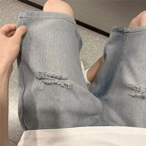 潮牌牛仔短裤男夏季新款美式破洞水洗高街五分裤1001-1-MK913-P36