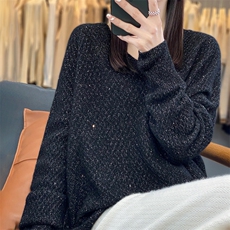 2025年秋季常规款通勤单件V领宽松版针织衫，女装针织衫/毛衣，旭玖羊绒