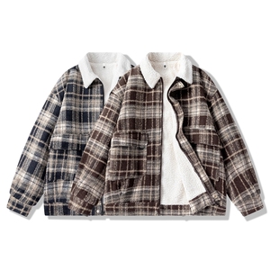 冬装加厚保暖格子男士棉袄呢料棉服情侣羊羔毛呢棉衣 M8002-P110图片