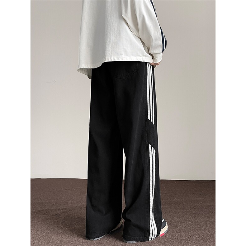 2026现货春季条纹拼接牛仔裤男直筒宽松阔腿裤子-A1218TP48控78，男装牛仔裤，电商B241