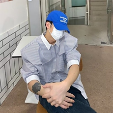 小众拼色条纹衬衫长袖痞帅上衣韩版潮流休闲衬衣-CS820-网络图，男装衬衫，星座1002-2