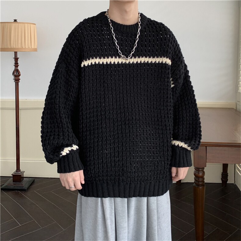 2025新款条纹慵懒风保暖毛衣宽松针织衫上衣A316-1-Y103P70控88,男装针织衫/毛衣,星座906（原电商a316-1）
