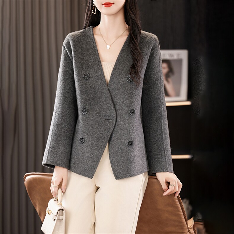 2024秋季新款纯色短款双面呢大衣通勤百搭，女装双面呢大衣，贝源羊绒
