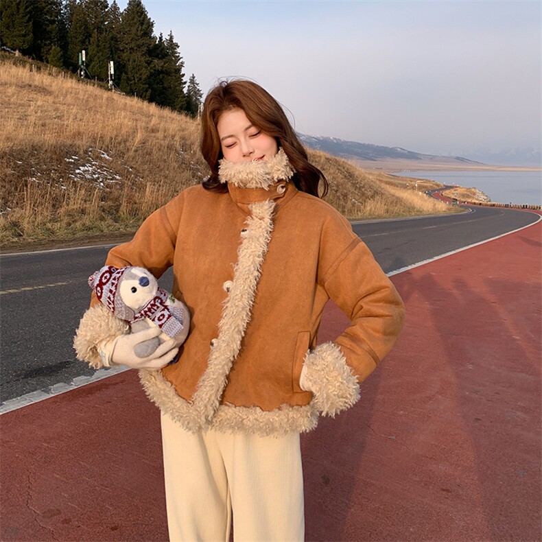 轻松出街加厚保暖皮毛一体外套2607P205K308,女装短外套,2C029
