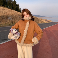 轻松出街加厚保暖皮毛一体外套2607P205K308，女装短外套，2C029
