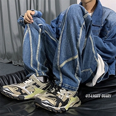 B221美式ins高街小众男女情侣款修身直筒牛仔裤LK22091-P60控78，男装牛仔裤，电商B221