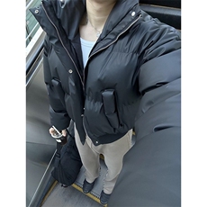 现货5W件冬季三防重磅硬挺boxy短款羽绒立领PU皮棉衣外套加厚棉服，男装棉衣，电商A486-1