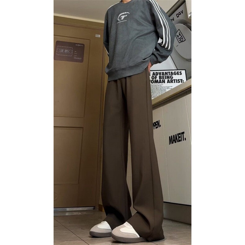 微喇抗皱小西裤男装宽松潮流直筒韩系黑色显瘦西装裤子5322P40，男装西裤，星座410-2