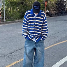 秋季新款Polo领彩色条纹毛衣男宽松休闲慵懒风撞色针织衫MY001，男装针织衫/毛衣，星座1116A（原606A-3）