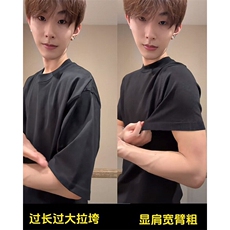 现货小领口针织衫短袖老钱风宽松正肩透气T恤T2516-P35，男装T恤，星座1212