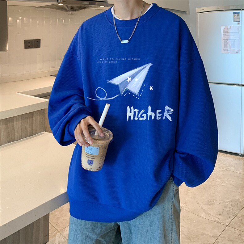 华夫格卫衣圆领卫衣男大码长袖t恤男外套HW76270-P30加绒款-P40,男装卫衣,电商A040