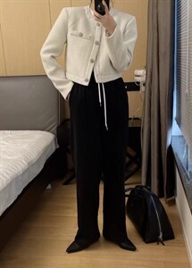 《DAVIDA》现货! 简约纯色松紧腰系带休闲裤，女装休闲裤，DAVIDA