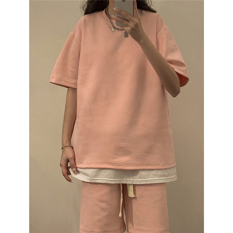 中性风麂皮绒短袖T恤男DT8766P23短裤男DK8767P32套装TZ8757P55,男装休闲套装,星座227-7
