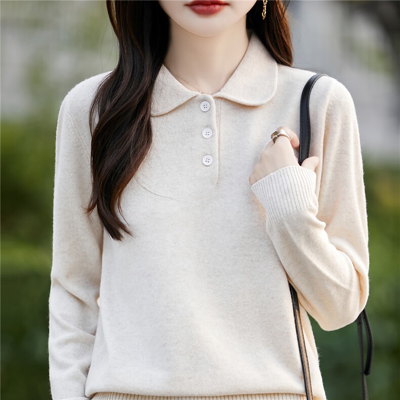 高端POLO领羊毛加厚毛衣女2025冬季通勤针织打底衫内搭，女装针织衫/毛衣，片语羊绒