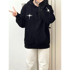 华棉下坠星星歌特标语刺绣连帽卫衣男女A1063-常规P50加绒P55，男装卫衣，星座1505