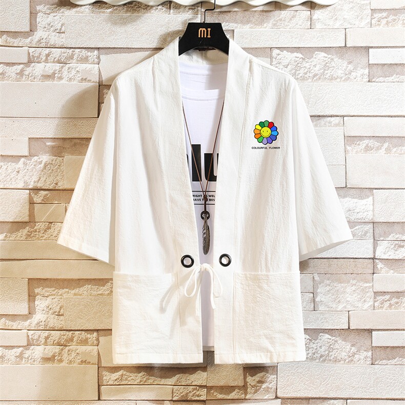 HF59101-P40风汉服男开衫外套七分袖道袍砖墙挂拍，男装民族服装，电商A040A