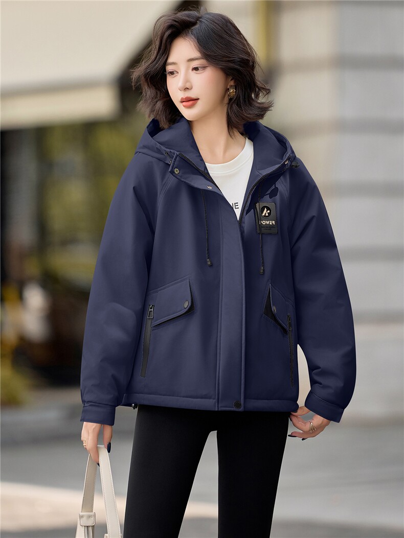 休闲连帽夹棉加厚冲锋衣外套女2025秋冬新款宽松百搭派克服薄棉服,女装棉衣/棉服,悦祺