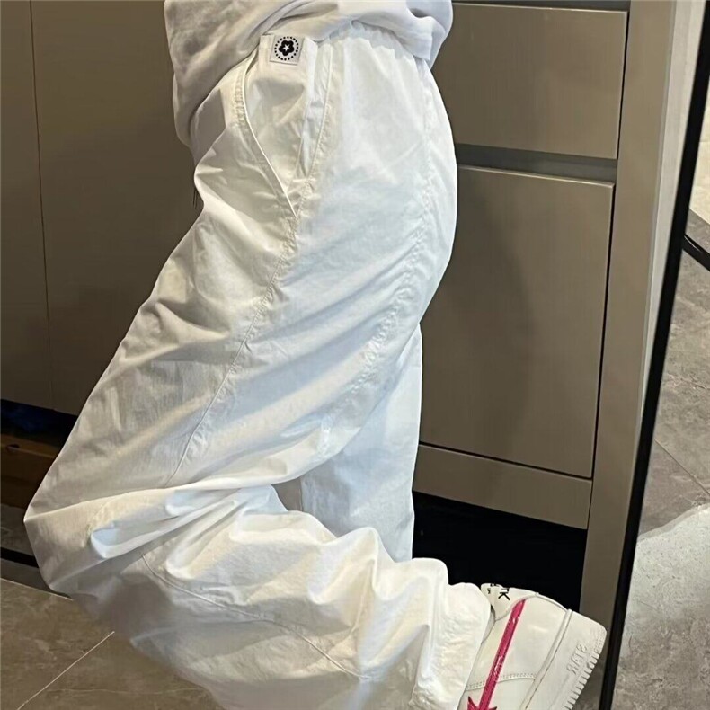 现货美式高街白色伞兵裤女薄夏季宽松阔腿运动休闲裤WLK244-P45,男装休闲裤,星座1008