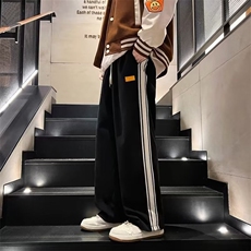 秋款男灯芯绒裤条纹拼接贴标直筒宽松长裤h334P35，男装休闲裤，星座1013-1