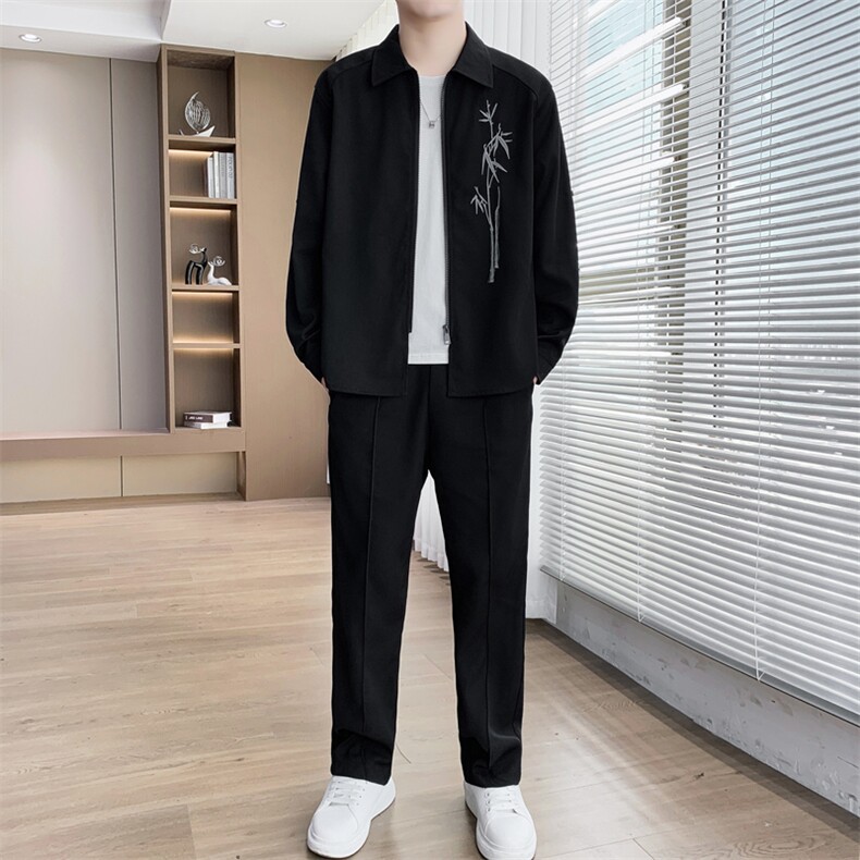 春秋季新款套装高级感长袖长裤时尚休闲刺绣两件套,男装休闲套装,星座1206-2（原A206-2）