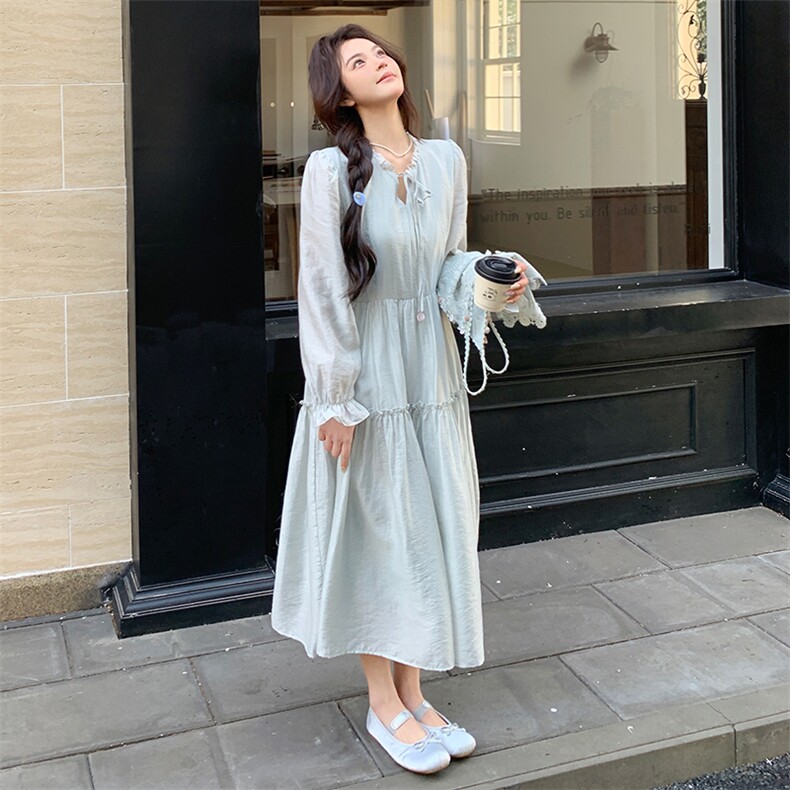 蓝色清新减龄连衣裙女2025春季新款高腰显瘦少女感吊带,女装连衣裙,2C220
