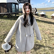 韩版气质高端羊毛呢大衣女2026早春新款中长款宽松显瘦羊绒外套厚，女装毛呢外套，丝露怡语