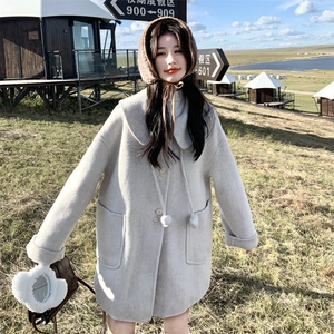 韩版气质高端羊毛呢大衣女2026早春新款中长款宽松显瘦羊绒外套厚图片