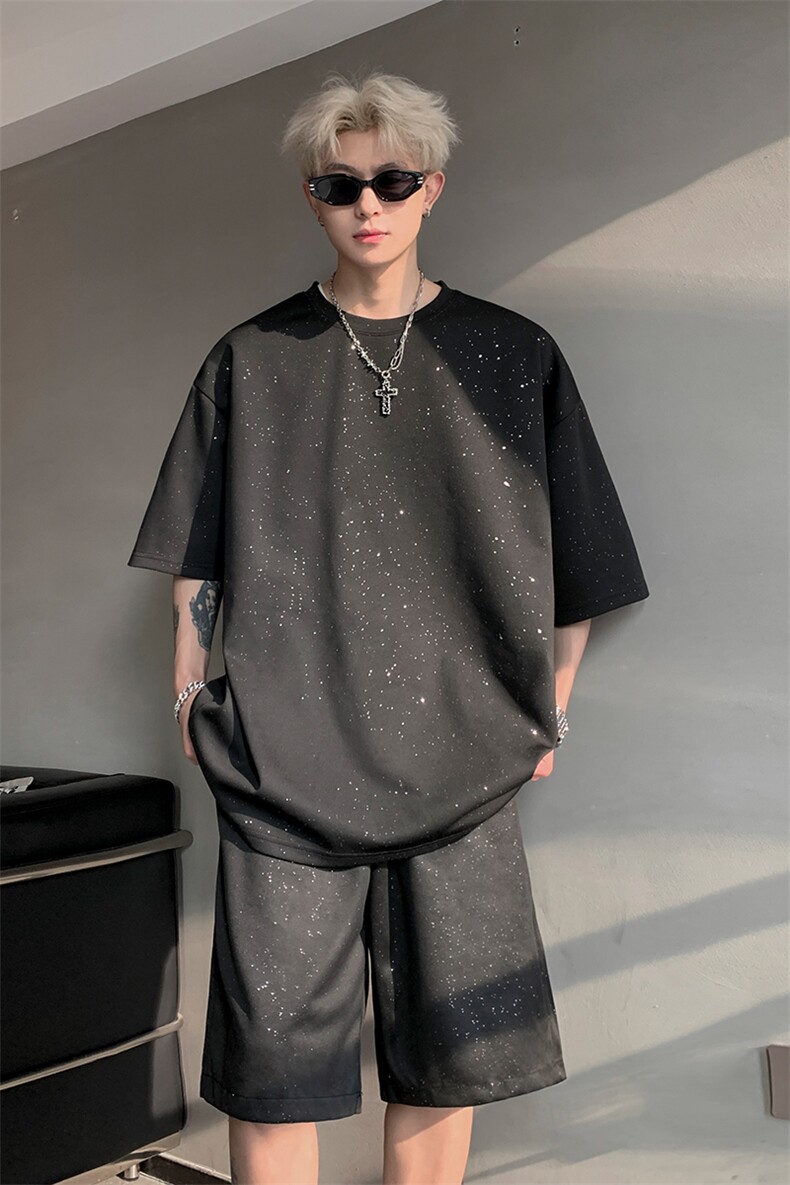 量大优供视频300g重磅满天星套装短裤短袖t恤男XXTZ200-特p42,男装T恤,电商B371