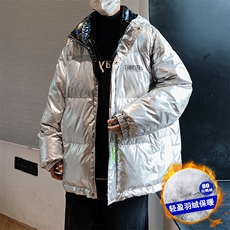 冬季宽松亮面白鸭绒字母印花连帽羽绒服A247-YR102特批165控268，男装羽绒服，电商A247