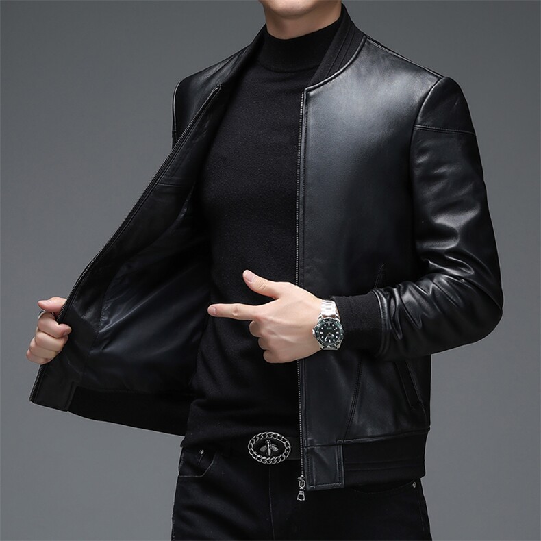 WL-DK018海宁2023新款皮衣男绵羊皮外套棒球服潮简约夹克P540,男装皮衣,电商B360