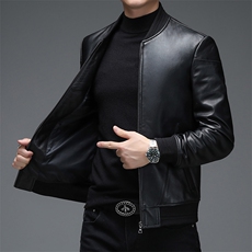 WL-DK018海宁2023新款皮衣男绵羊皮外套棒球服潮简约夹克P540，男装皮衣，电商B360